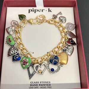 Piper K | Dual-Tone Boho Vintage Inspired Heart Charm Bracelet w/ Heart Clasp